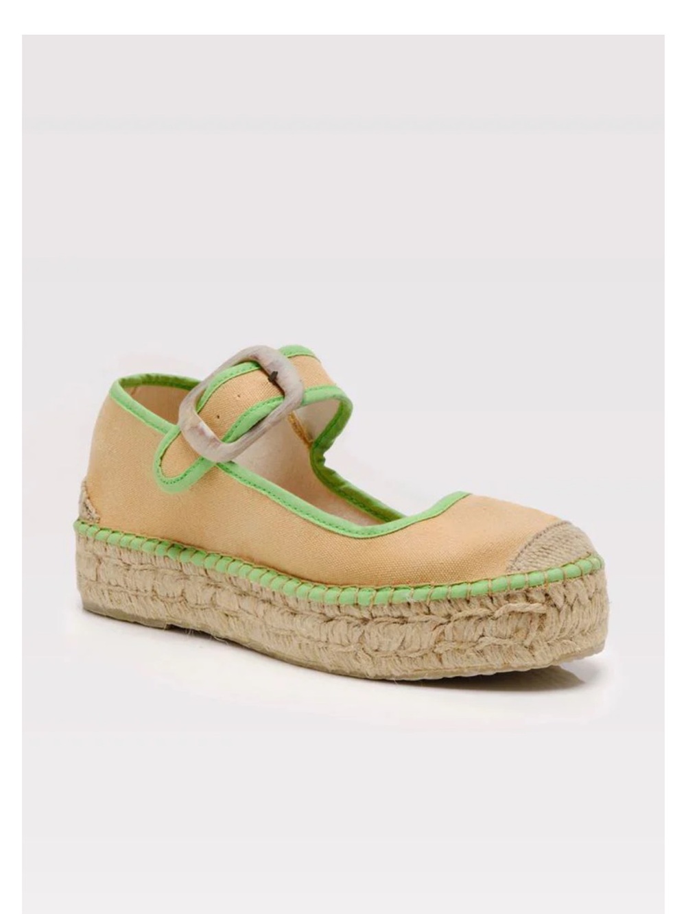 Free People Beige Canvas Espadrille Mary Jane with Neon Green Trim size 37